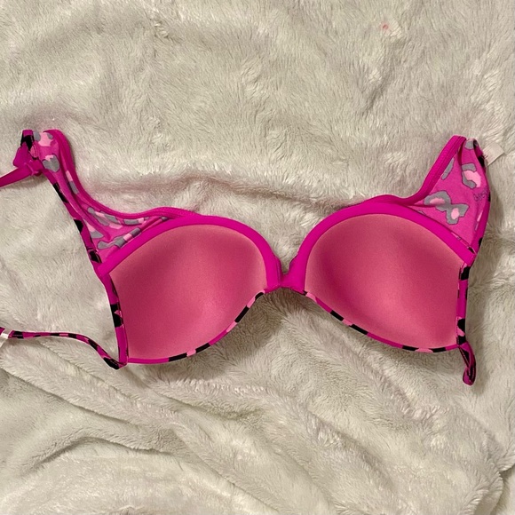 2 PINK Victoria’s Secret T Shirt Demi Bras Size 34C Pink Leopard Print & Gray - Picture 5 of 13
